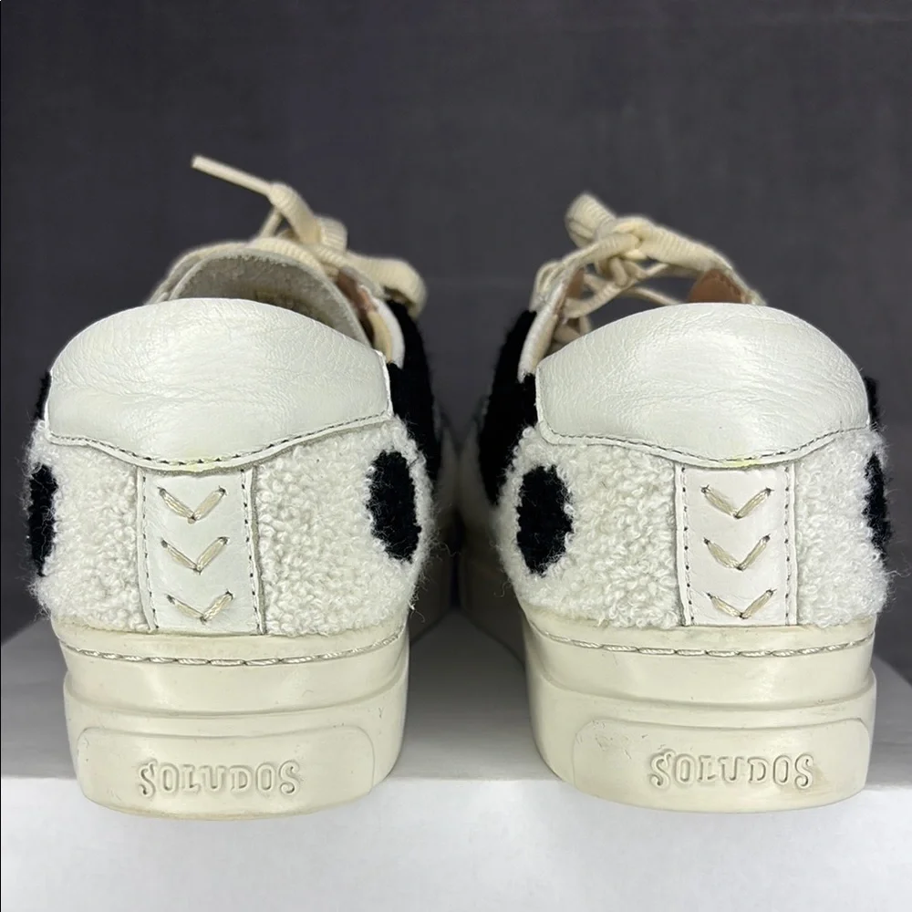 Soludos Women’s Cow Print Leather Sneakers Black White Size 10 Casual Shoes